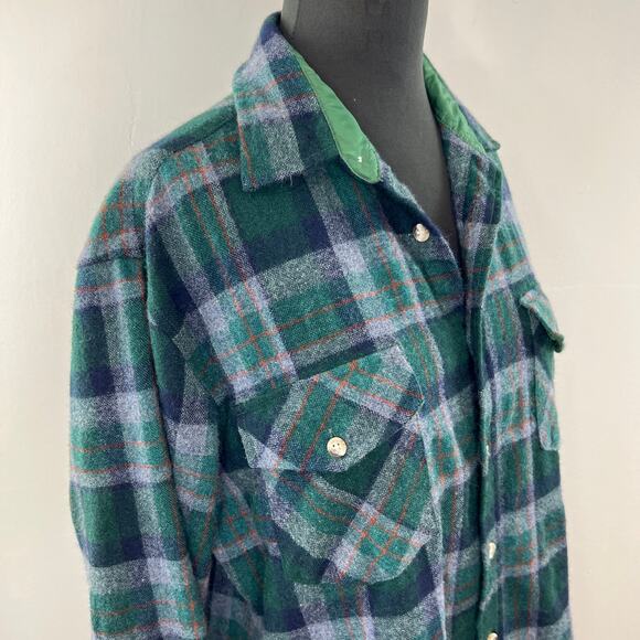VTG Westchester Classics Green Plaid Wool Flannel Insulated Shacket Shirt L LG - Picture 4 of 8